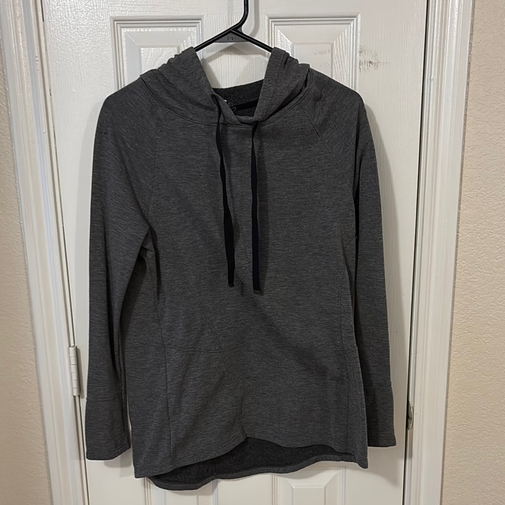 Gray Hooded Long Sleeve Top